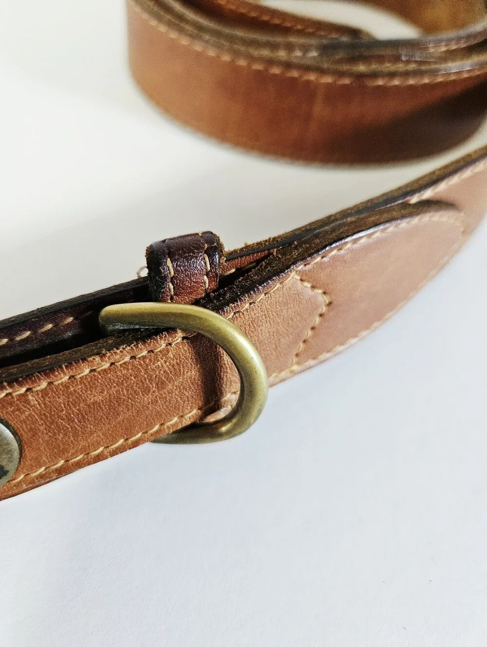 Vintage Tommy Hillfiger Classic Antiqued Brown Leather Layered Brass Buckle Belt